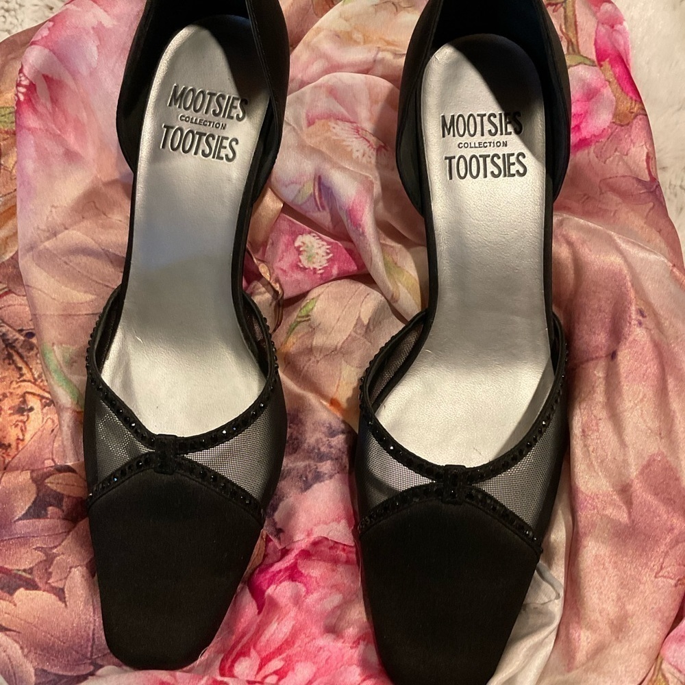 MOOTSIES Tootsies Satin & Mesh Heels with Beaded Trim